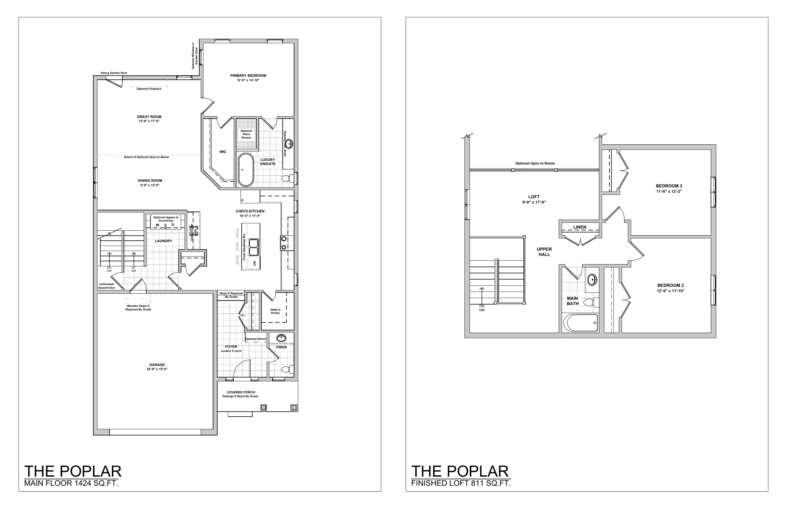 Poplar bungalow loft main floor and loft plan, 3 bed 2.5 bath