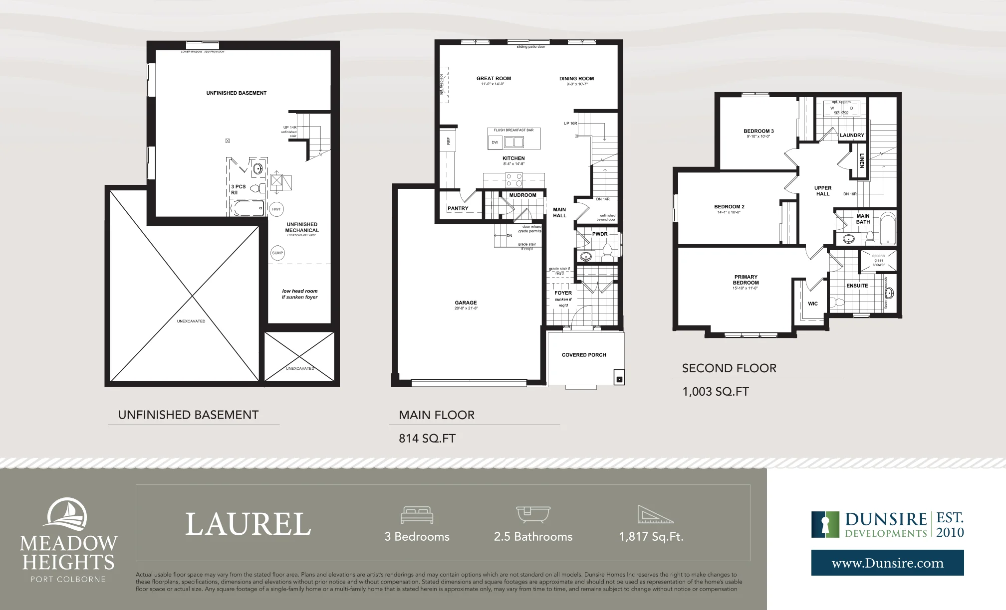 Laurel floor plan, 3 bed 2.5 bath